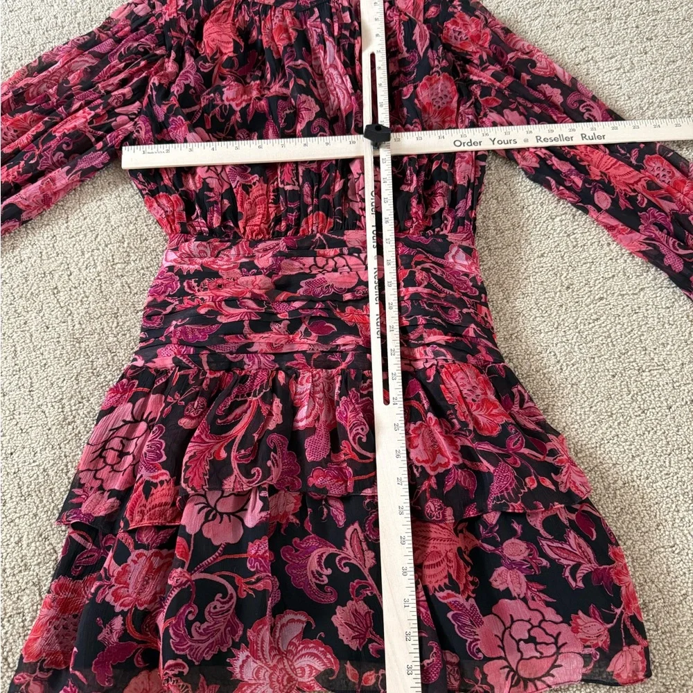 Revolve X HEMANT & NANDITA Crimson Rouched Mini Floral Dress B30 - Picture 13 of 15